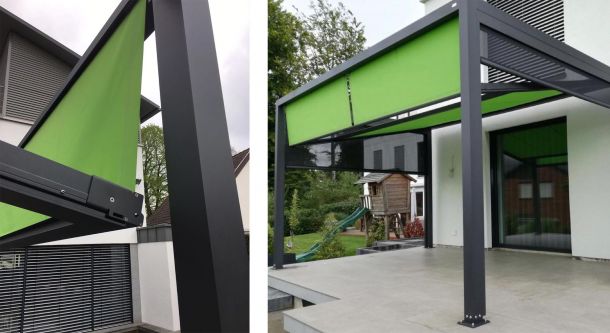 Pergola-Sonnenschutzsystem im Garten